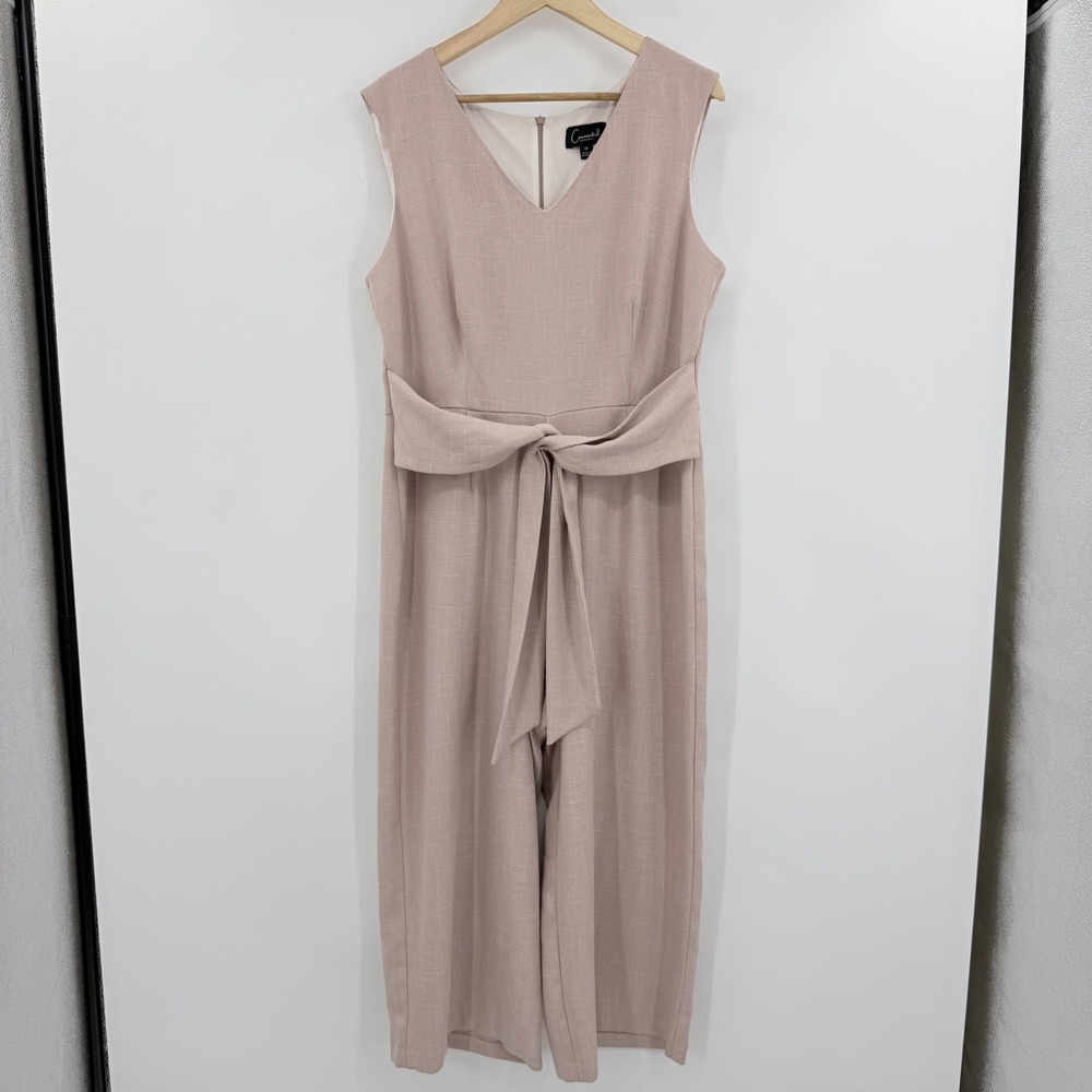 Connected Apparel Mauve Pink Tie Waist Wide Leg Cropped Jumpsuit Womens 14 - Picture 2 of 5